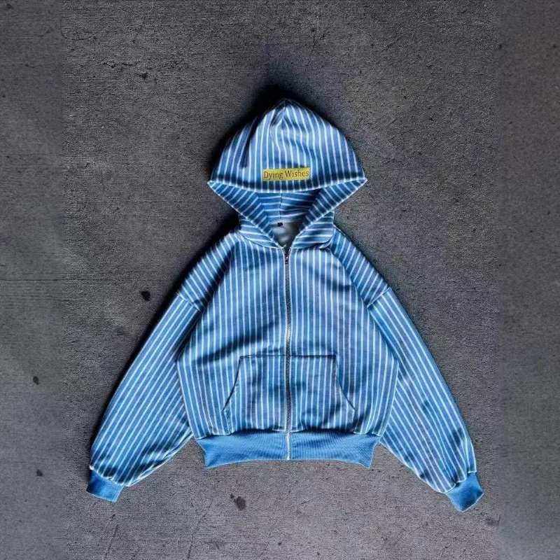 Sudadera con capucha de gran tamaño con cremallera y estampado de rayas simples Harajuku, ropa para hombre Y2K, sudadera informal versátil para monopatín de hip-hop americano