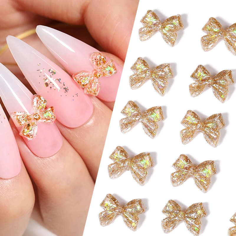 Geboren hübsche 50 teile/beutel gemischte Größe Harz Nail Art Charms 3d Nagel Strass Glitter Bowknot Nagel Schmuck Dekoration Zubehör