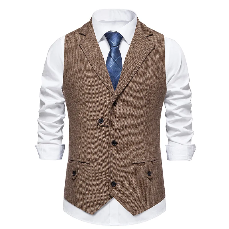 

Mens Vintage Western Herringbone Suit Vest Tweed Wool Blend Slim Fit Waistcoat Men Business Formal Party Prom Gilet Homme XXL