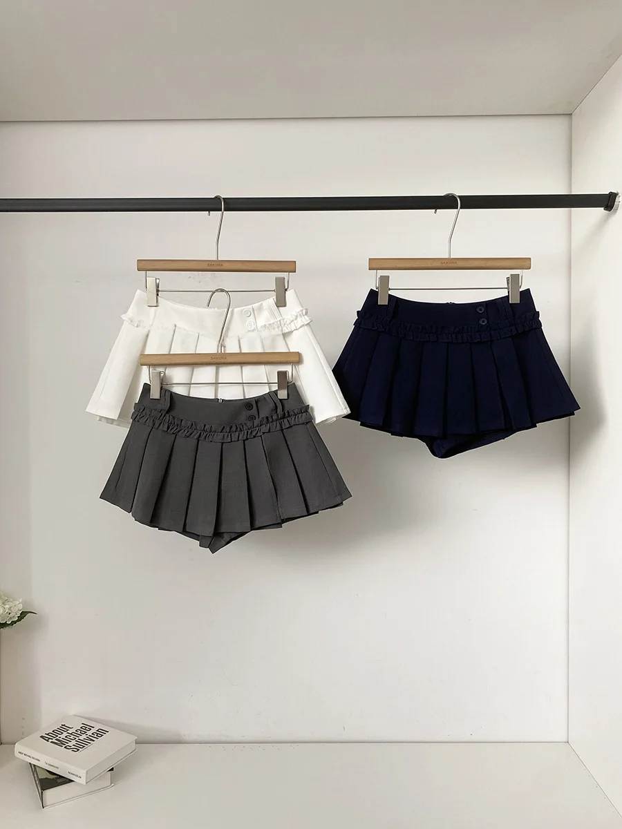 Spring 2026 High Waist Pleated Short Skirt Women's Style Korean Ins Pure Desirable Versatile Wooden  Ear High Waist Skirt...