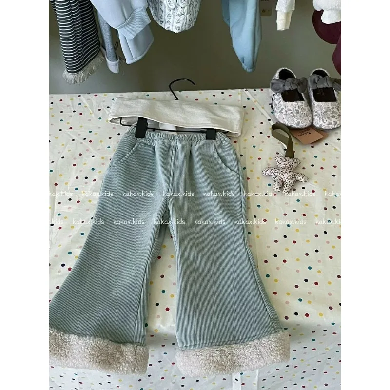 

Новый зимний продукт с бархатом, вельветом, тонкими ногами, брюками-клеш, однотонными, синими удобными брюками