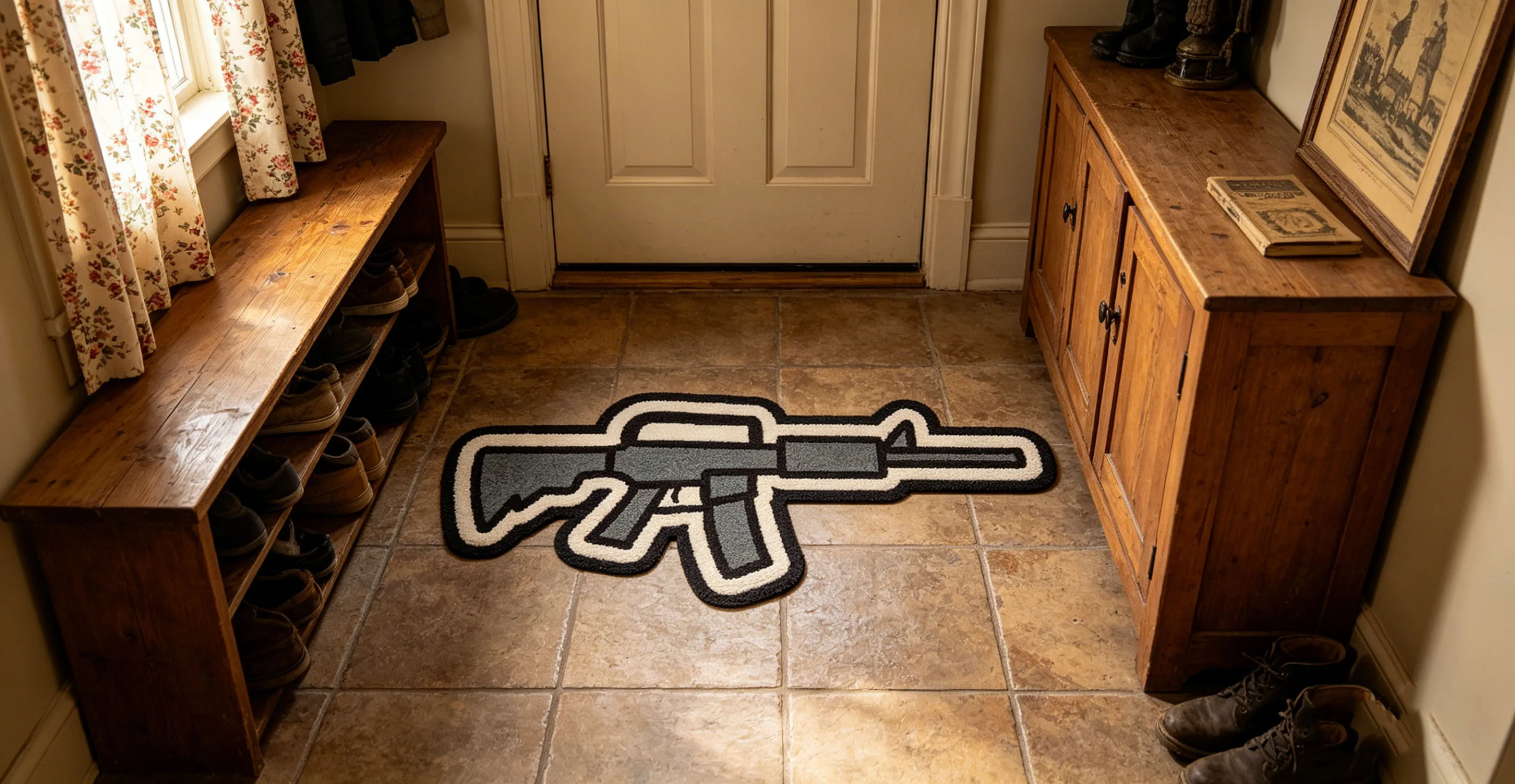 Creative Cartoon-Style Rifle Design Carpet, Comfortable And Slip-Resistant Bedroom Bedside Rug, Home Decoration Item gift