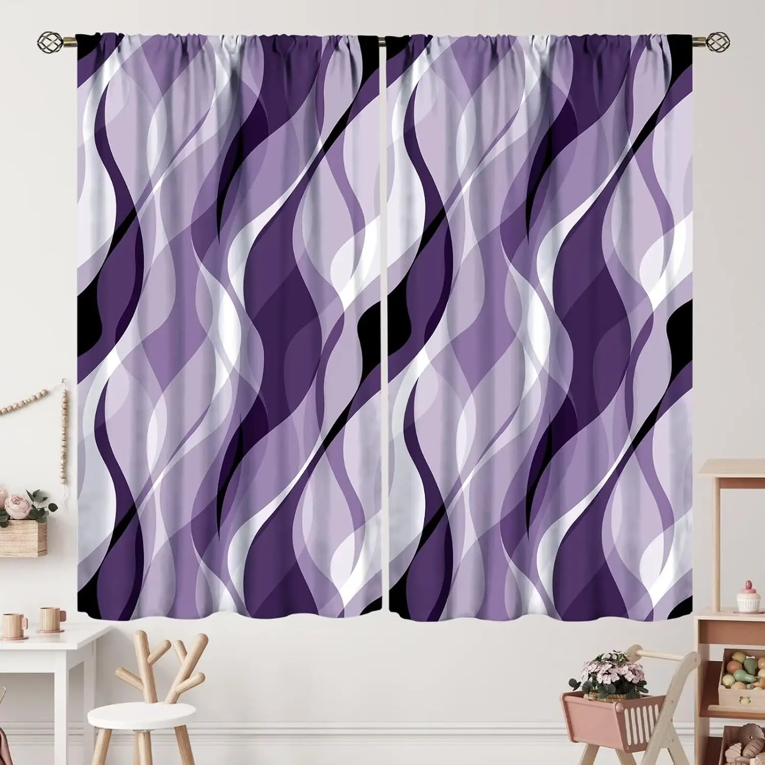 Purple Curtains Modern Abstract Purple and Grey Striped Curtain with Rod Pocket for Bedroom Living Room Home Decor Drapes