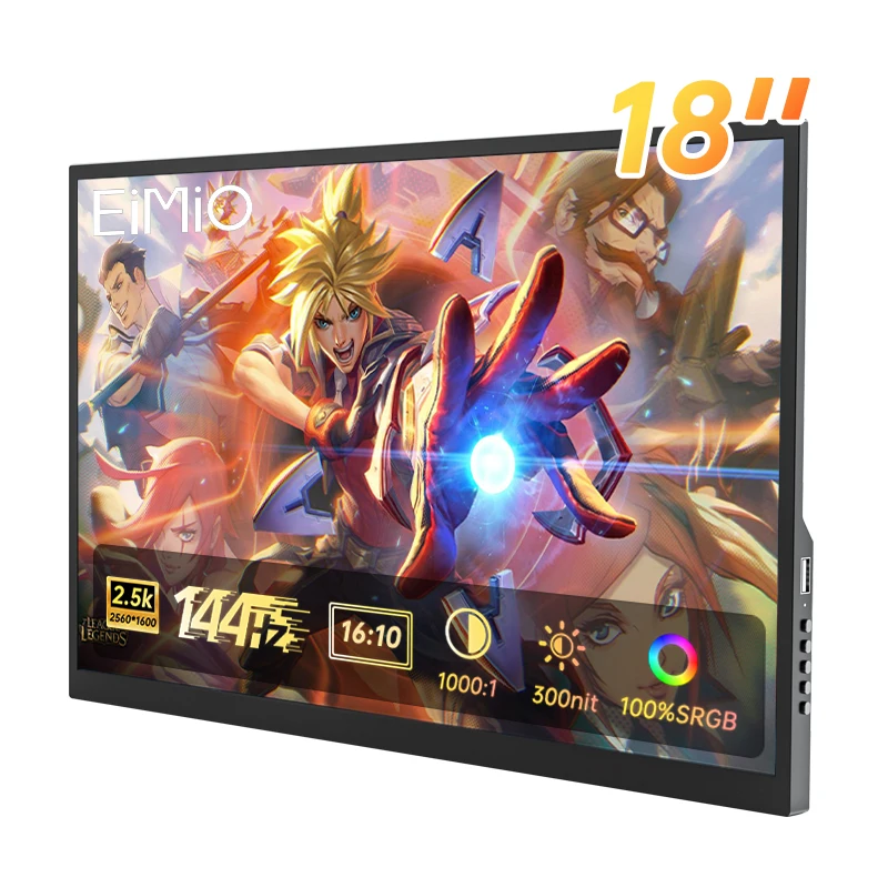 

EIMIO 18-дюймовый портативный игровой монитор, 144 Гц, 2,5 К, IPS-панель, 100% SR ГБ, 6 мс, время отклика, ультра прозрачный, 167 ППI, Type-C, гарантия 1 год