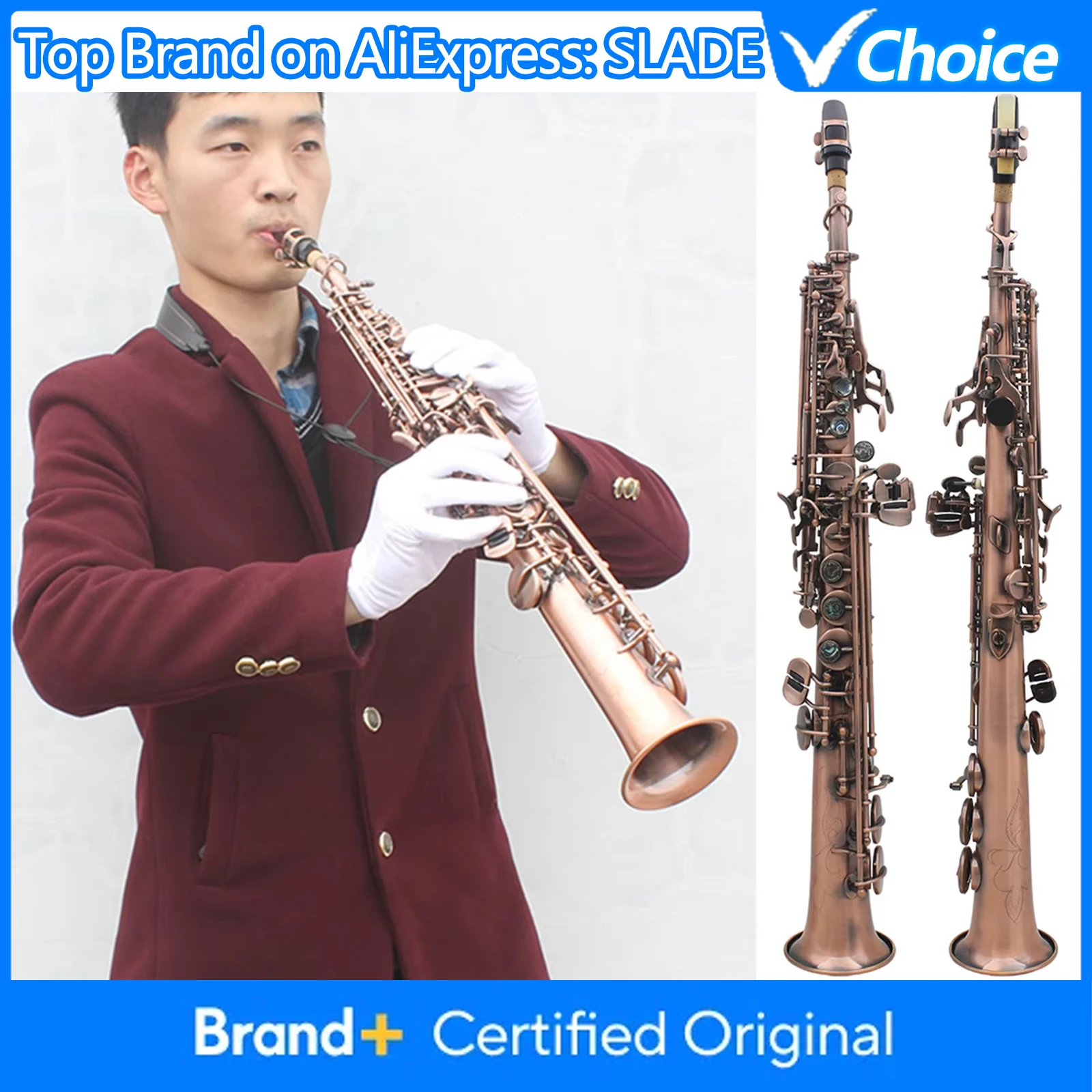 

Саксофон сопрано SLADE Bb, профессиональный, красный, из антикварной латуни, с мундштуком, чехлом, перчаткой и салфеткой для протирки