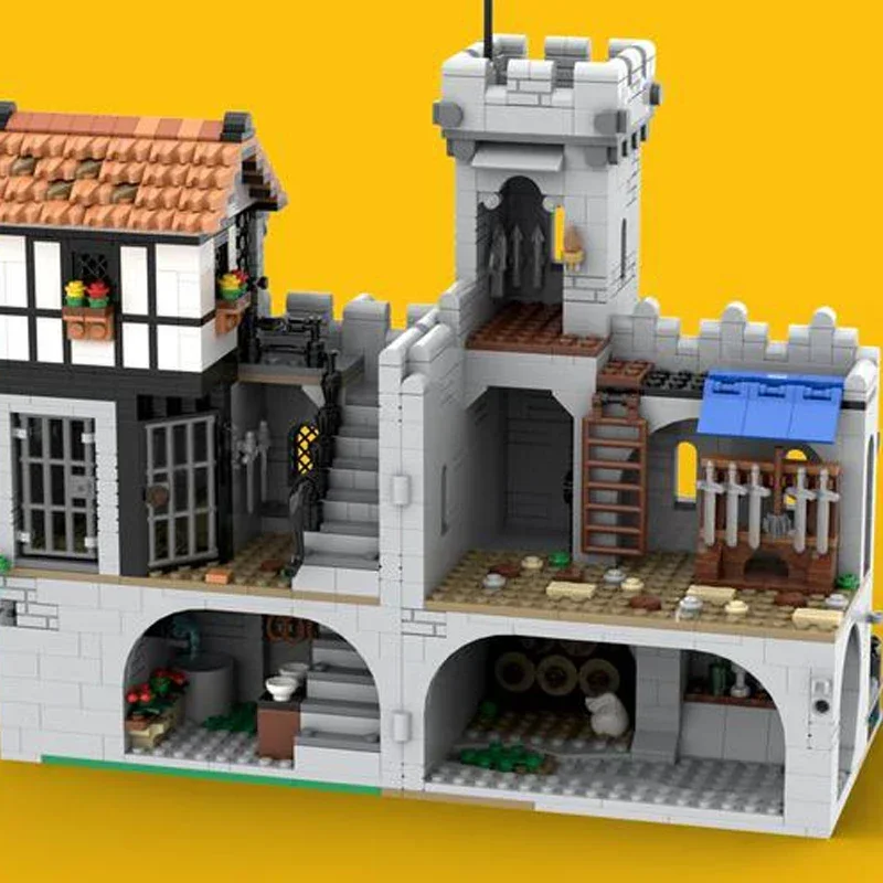 Modelo de castelo leão moc, tijolos de construção, tecnologia de farol fortificado, blocos modulares, presentes, brinquedos de natal, conjuntos diy de montagem