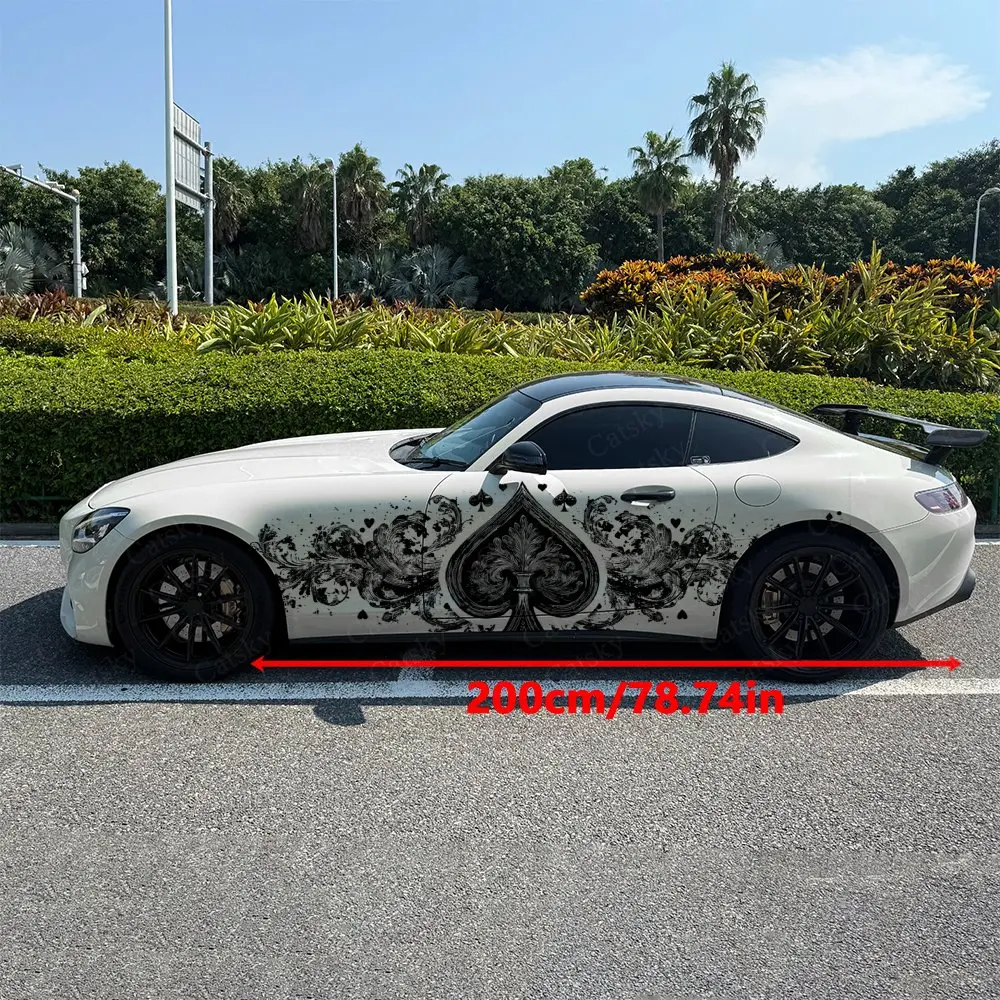 Baroque Scroll And Iris Ornament Car Side Wraps, Self-Adhesive PVC Waterproof & Scratch-Resistant Stickers, Car Accessory Gift