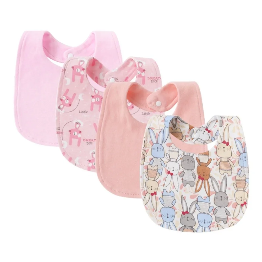 

4Pcs New Cotton Baby Bib Cartoon Print Double Layers Bibs Set Saliva Towels Infant Accessories