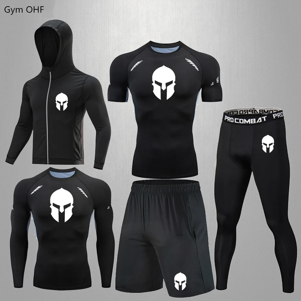 Spartan Men Sportswear Compression Suits Mens Tracksuits Sports Jogging Training Fitness Quick-Dry Gym Clothes Running Sets Men