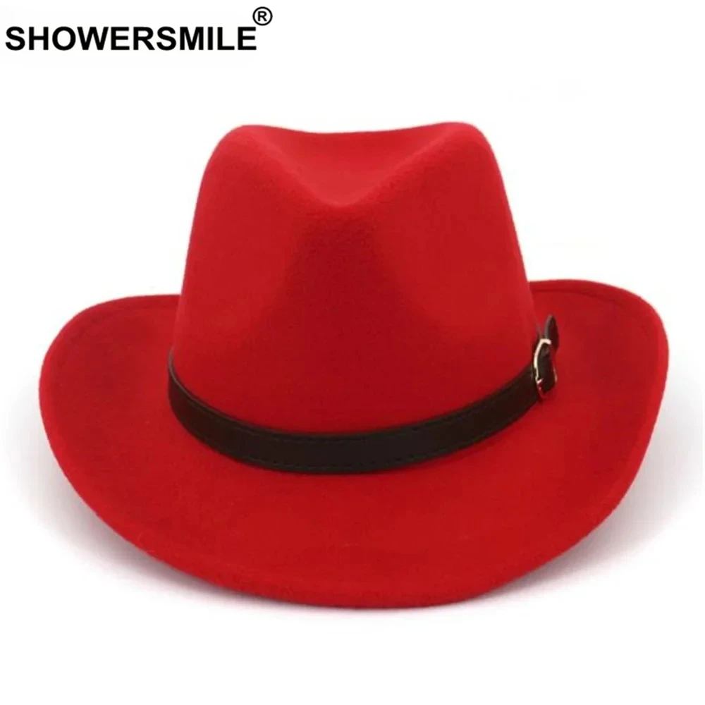 

Red Fedora Men Women Hat Cowboy Burgundy Woolen Fedoras Vintage Spring Autumn New Brand Male Female Jazz Hat Black Navy