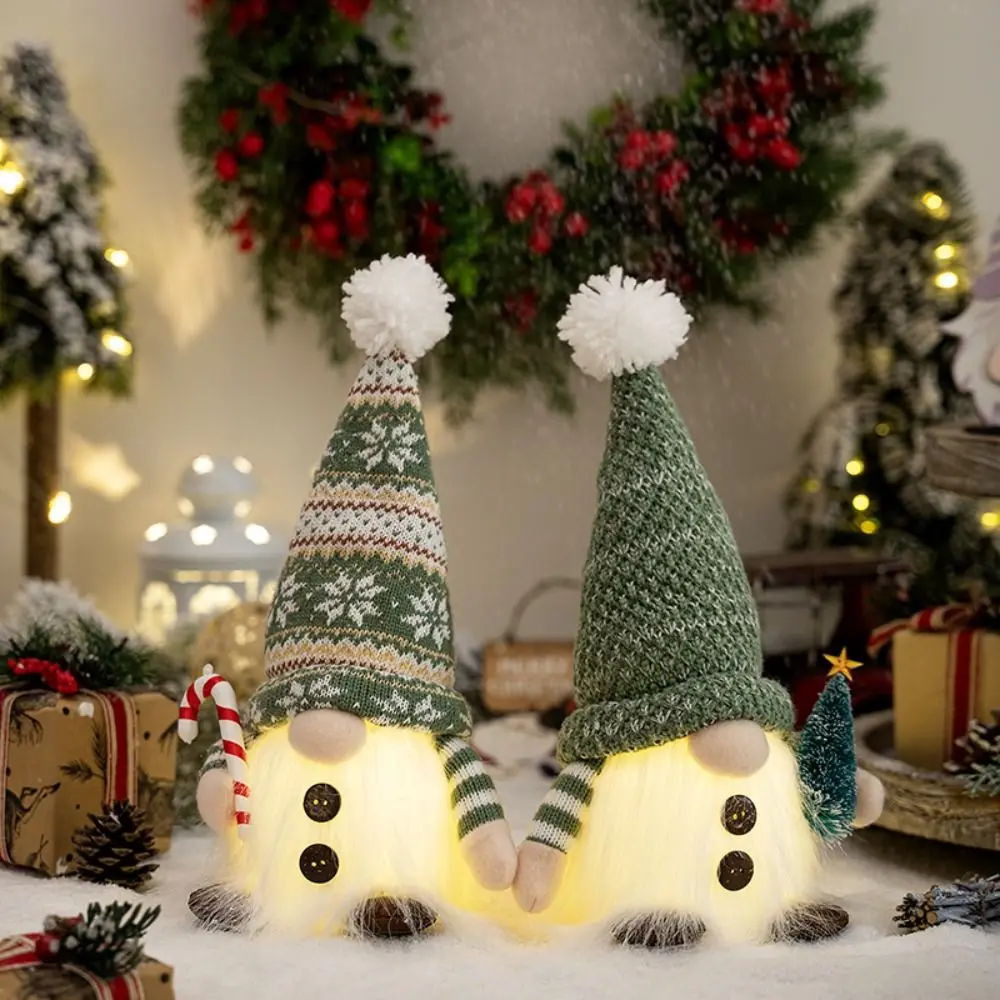 30 cm Weihnachtszwerg, gesichtslose Puppe, gestrickt mit LED-Licht, leuchtende Elfenzwerg-Puppe, Ornament, niedliche grüne Frohe Weihnachtsdekoration