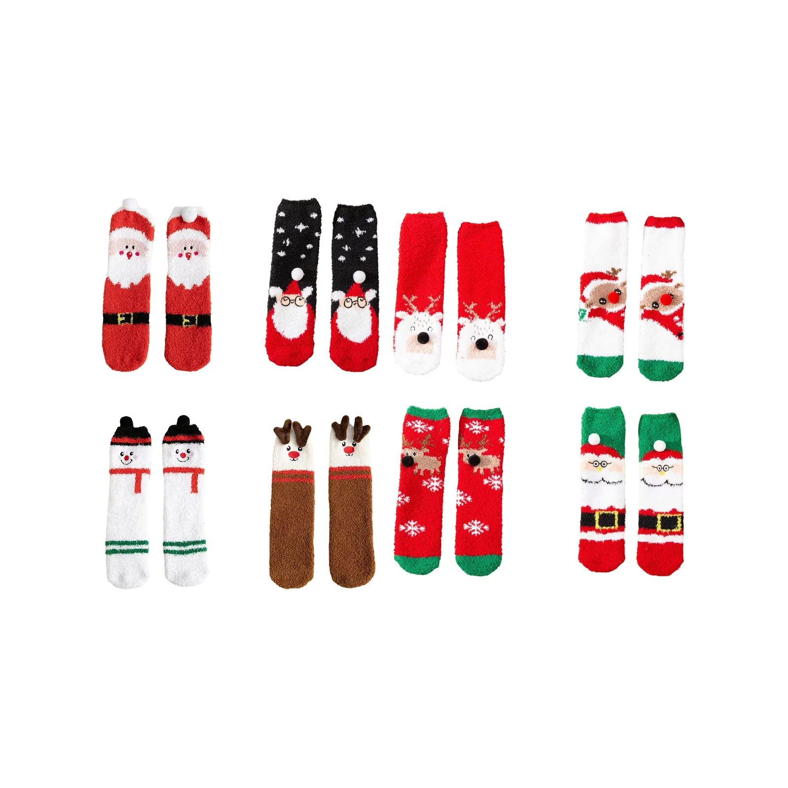 

Набор подарочных коробок к Рождеству: 8 пар коралловых бархатных рождественских носков с мультяшными рисунками (включая по 4 пары из каждого набора 1 и 2)