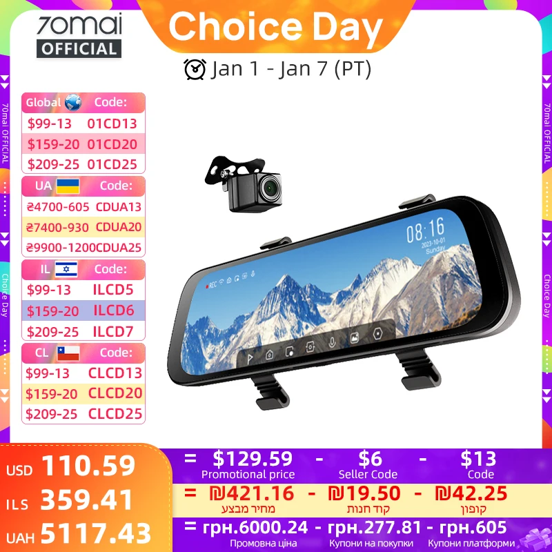 70mai tolatókamera S500 9.35'' érintőképernyővel 70mai S500 autós DVR 3K szuperkondenzátoros kétcsatornás HDR hangvezérlés 24 órás parkolás