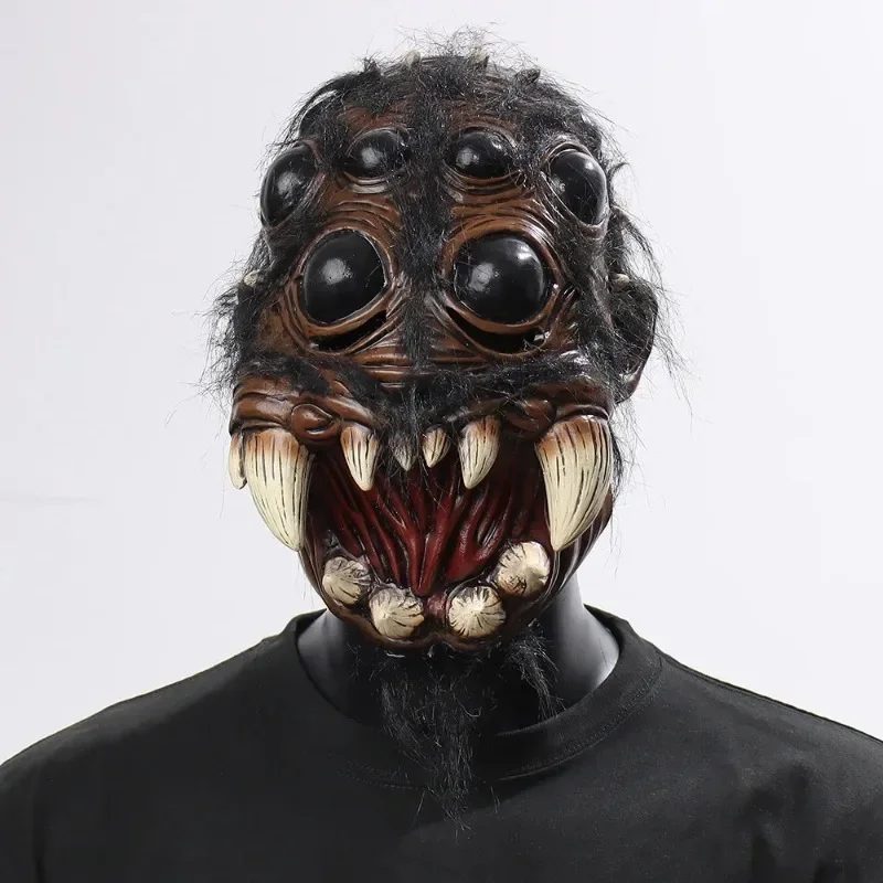 Horror Griezelig Spinnenmasker Cosplay Eng Dier Spinnen Grote Ogen Tand Open Mond Latex Helm Halloween Feestkostuum Rekwisieten