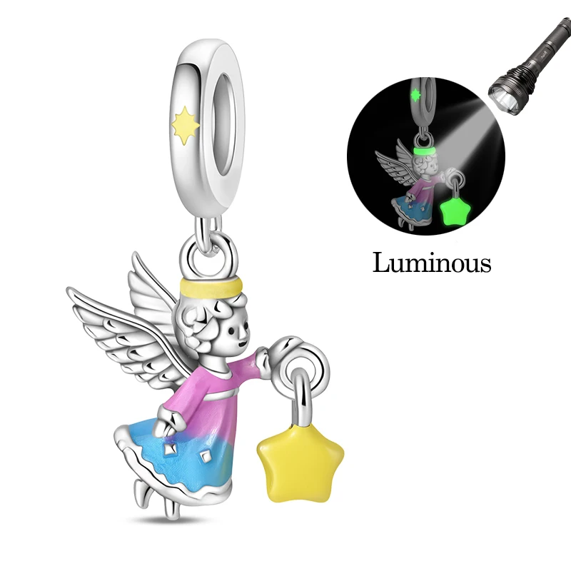 Fit Original S925 Silber Überzogene Charms Perlen Leuchtende Laterne Engel Charms für Frauen Feine DIY Geburtstag Schmuck Geschenke