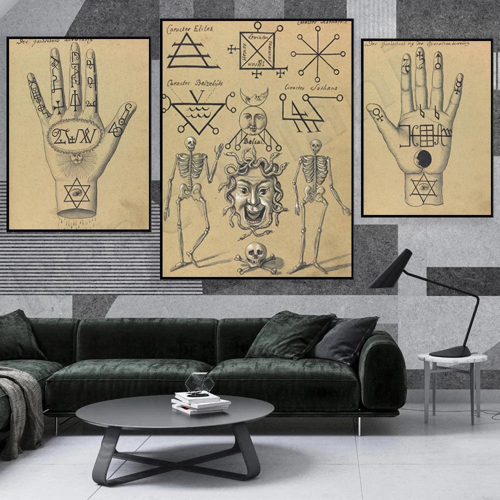 Palmistry Palm Reading Occult Coven Witchcraft Demonology Halloween Old Antique Vintage Illustration Fine Art Poster Print