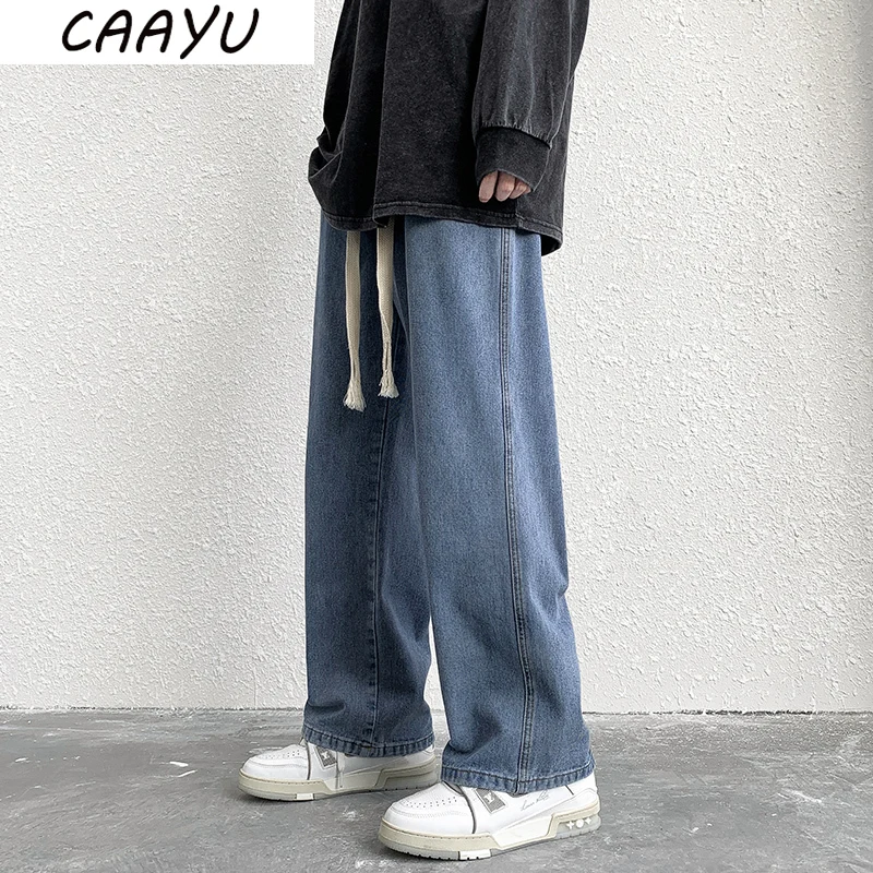 CAAYU 2022 New Streetwear Baggy Jeans Mens Korean Fashion Loose Straight Wide Leg Pants Male Brand Clothing Black Dark Blue Mens