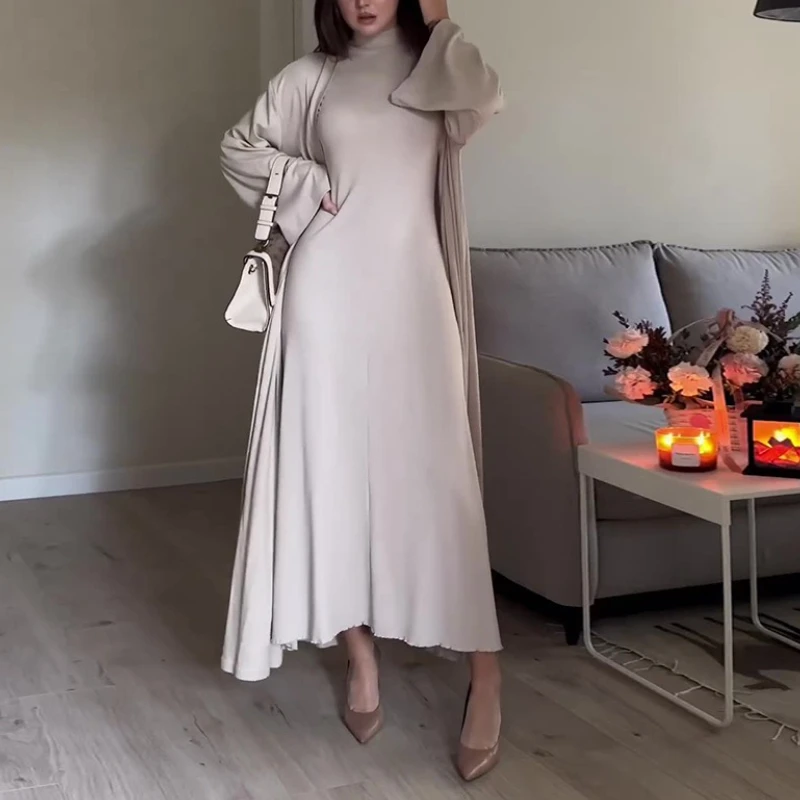 

Autumn and Winter Temperament Women's High-necked Casual Loose Solid Color Slim Shawl Suit Skirt