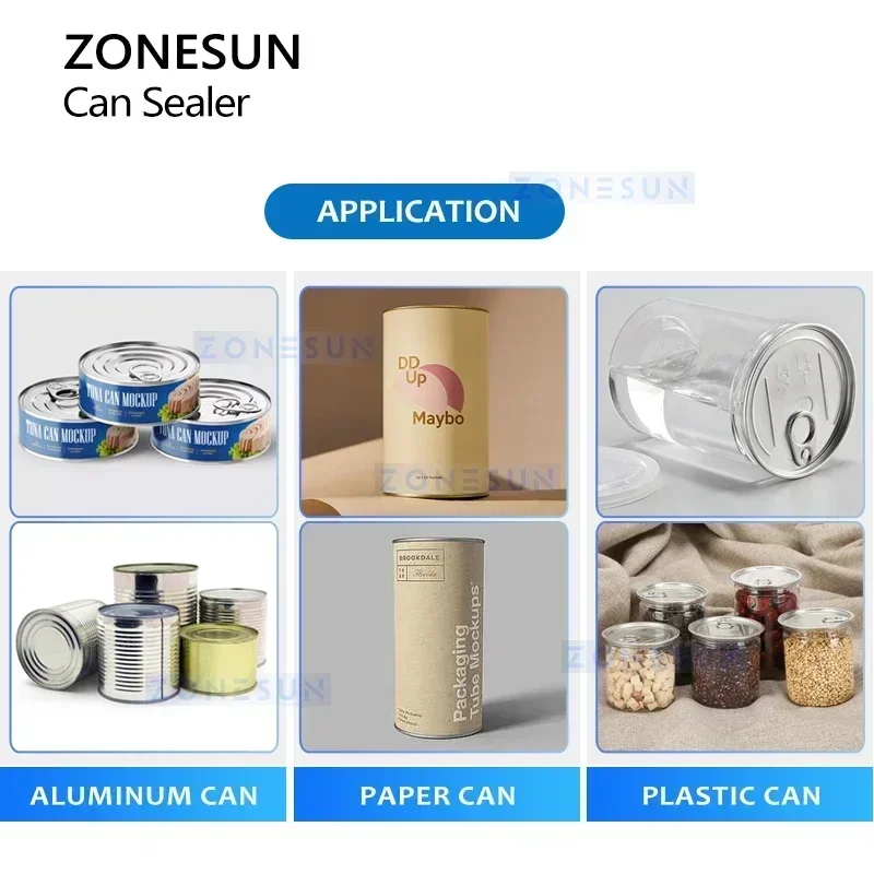 ZONESUN ماكينة إغلاق العلب الأوتوماتيكية ماكينة سدادة القصدير علبة التونة ختم معدات تعبئة التعليب ZS-AFK300