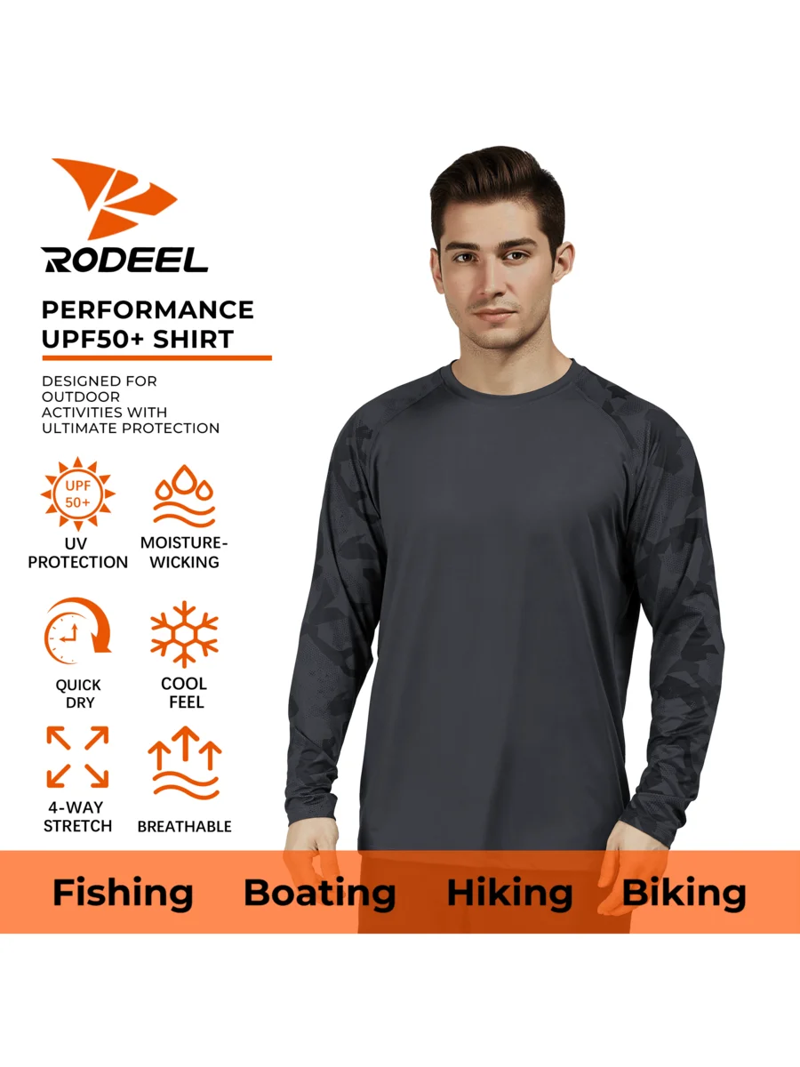 

Mens UPF 50+ Long Sleeve Performance Shirt Quick Dry Breathable For Fishing Boating Hiking Biking