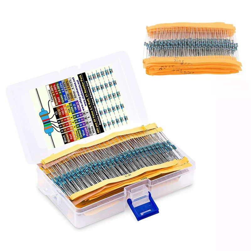 600pcs 1% Resistor Set Resistance 1/4W Metal Film Resistors Kit 10 ~1M  30Values Electronic Components Kit