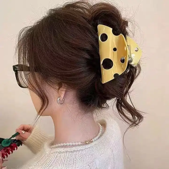 Women's Claw Clips Cute Cheese And Cheese Grab Clips Fun Hair Clips Coiled Hair Accessories Large High End Kawaii Shark Clips