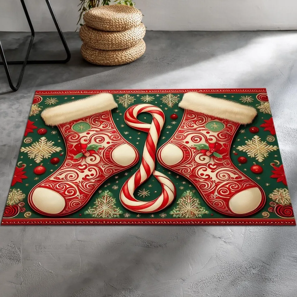

Christmas Floor Carpet Red Festive Non Slip Mat for Entryway Holiday Decor Ideal for Tree Area Indoor Outdoor Durable Design