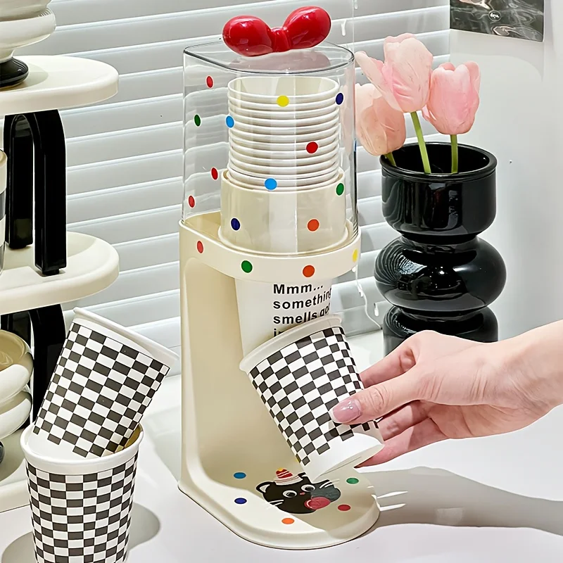 Water Cup Dispenser, Water Dispenser Disposable Cup Holder Rack Flat Bottom Cups, Pull Type Paper Water Cup Dispenser
