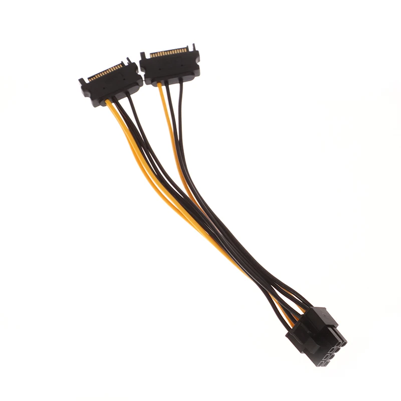 1PC 20cm Power Supply Cable Dual 15Pin SATA Male To PCIe 8Pin Male PCI Express PCI-E Video Card Splitter Adapter