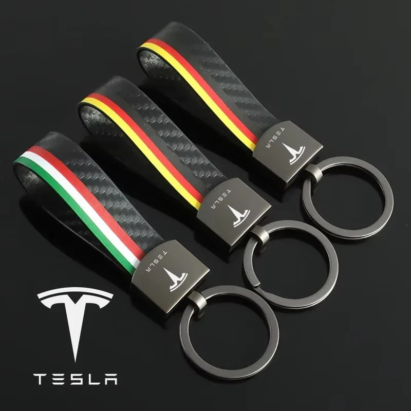 Brelok do kluczy z włókna węglowego, skórzany, ze stopu, stylizacja flagi Niemiec i Włoch, breloczki do kluczy z logo Tesla Model 3 S X Y Roadster Cybertuck