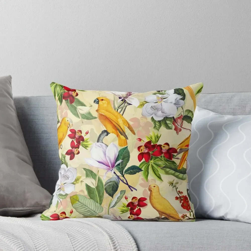 

Vintage Parrot Tropical Jungle Botanical Garden Pattern Yellow Throw Pillow Decorative Cushion Anime Pillow