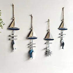Mediterranean Style Decorative Wall Hanging Fishnet Marine Fishnet Wall Decoration Shell Fish Boat Wooden Pendants Home Decor
