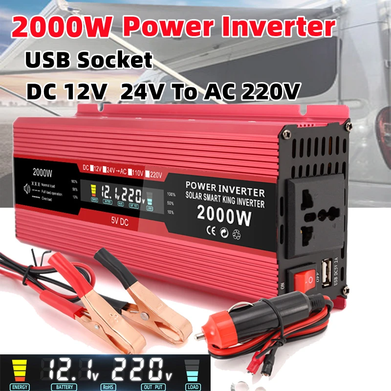 

500W 1200W 2000W Car Power Inverter DC 12V To AC 220V Dual USB Car Adapter Converter Auto Charger Modified Sine Wave Universal