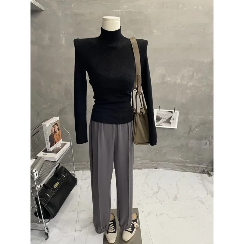 نصف الياقة المدورة ضئيلة سترة المرأة قاع قميص الخريف الشتاء جديد طويل الأكمام ضيق أعلى تنوعا منتصف طوق البلوفرات