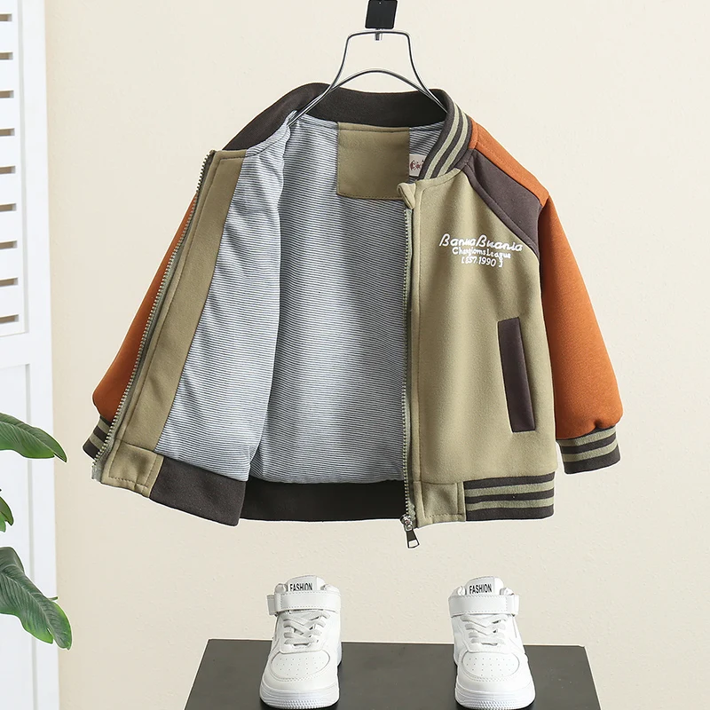 

Весенне-осенняя куртка для мальчиков, модная бейсбольная форма, дышащая, с длинными рукавами, из смеси хлопка и полиэстера, молодежная стильная куртка