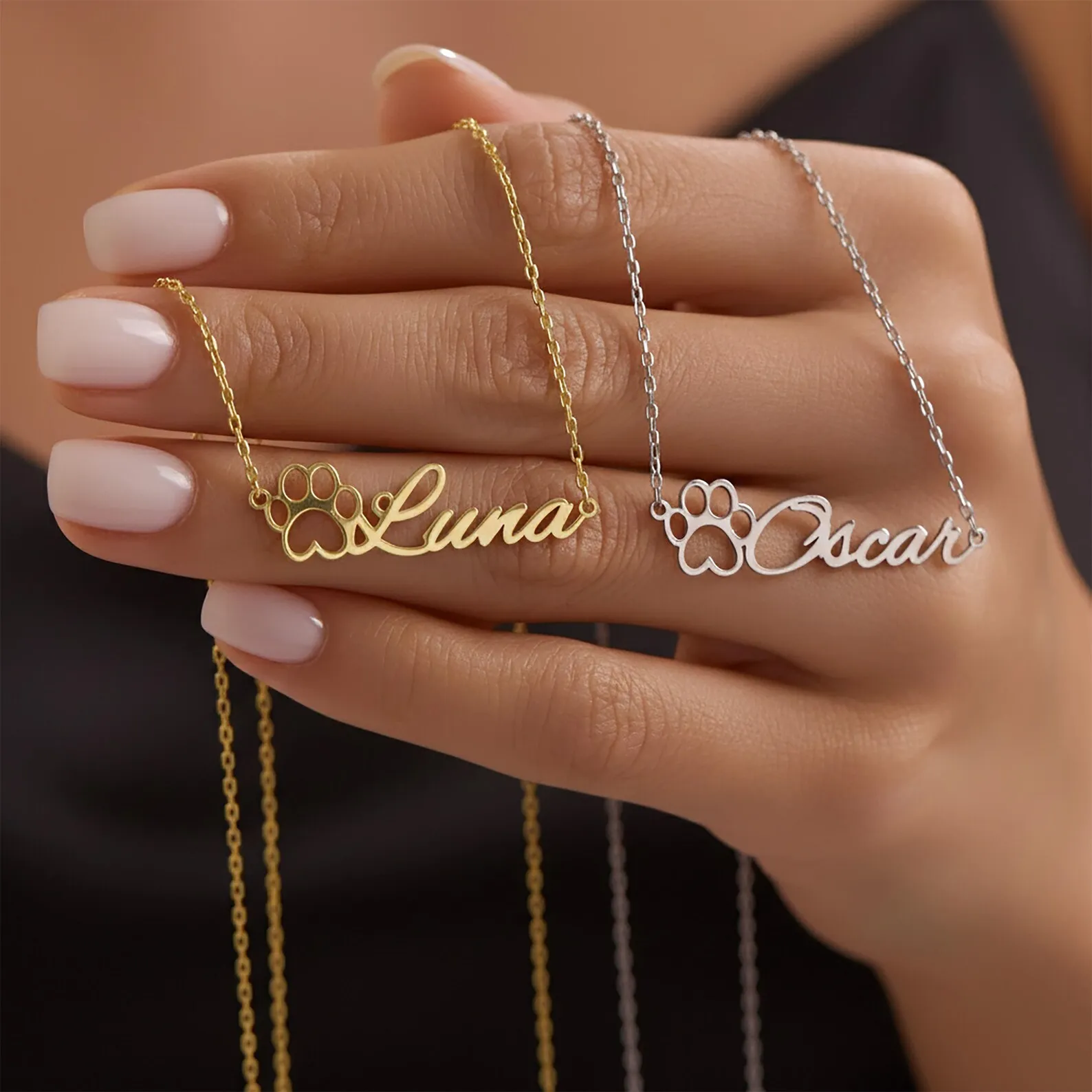 

Индивидуальное ожерелье с отпечатком лапы и именем, позолоченное 18-каратным золотом, персонализированный кулон с именем питомца для собаководов, подарок на День матери, ювелирное изделие