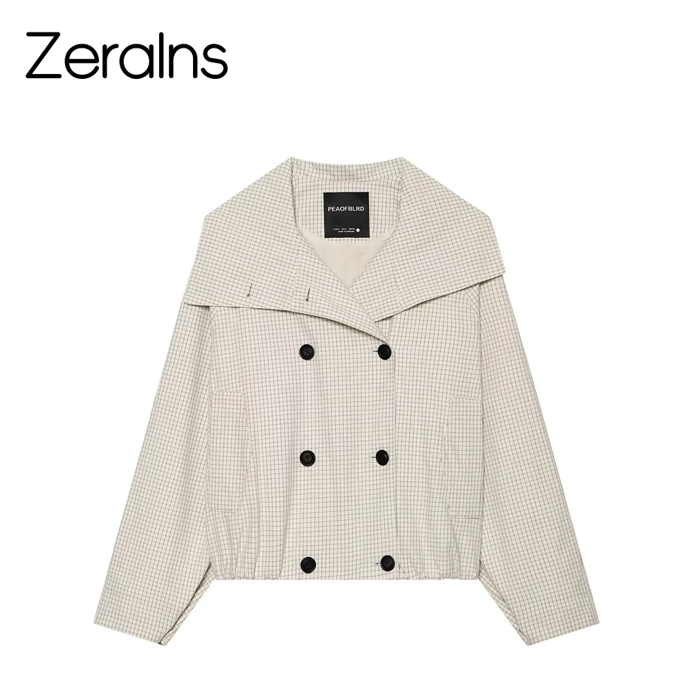 ZERAINS 2026 summer new women's clothing retro loose temperament simple and fashionable lapel double row buckle plaid jacket