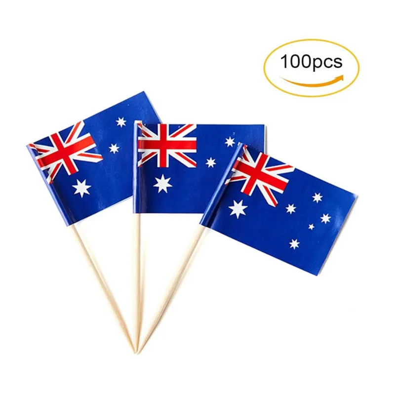 100Pcs/Set Mini Australia Flag Cupcake Toppers Cocktail Toothpick Stick Party Celebration Cheering Props Australian Federal Flag