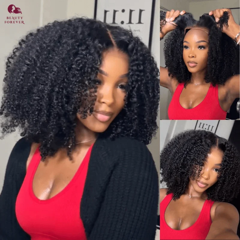 Beauty Forever Premium 7X5 Bye Bye Knots Glueless Wigs Human Hair 200% Density Kinky Curly Lace Front Wigs Virgin Hair Deep Part