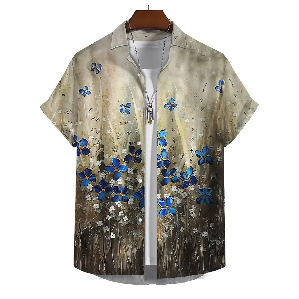 Men's Retro Short Button-Down Shirt Summer Casual Hawaiian Clothing Harajuku Clothing Retro Floral Shirt Plus Size Men's Shirt