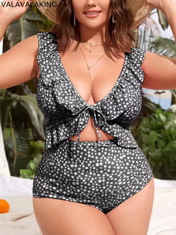 

Valavalaking 2025 Sexy Print Plus Size Swimwear Women Verge Hollow Large Big One Piece Swimsuit Curvy Beach Chubby Bathing Suit