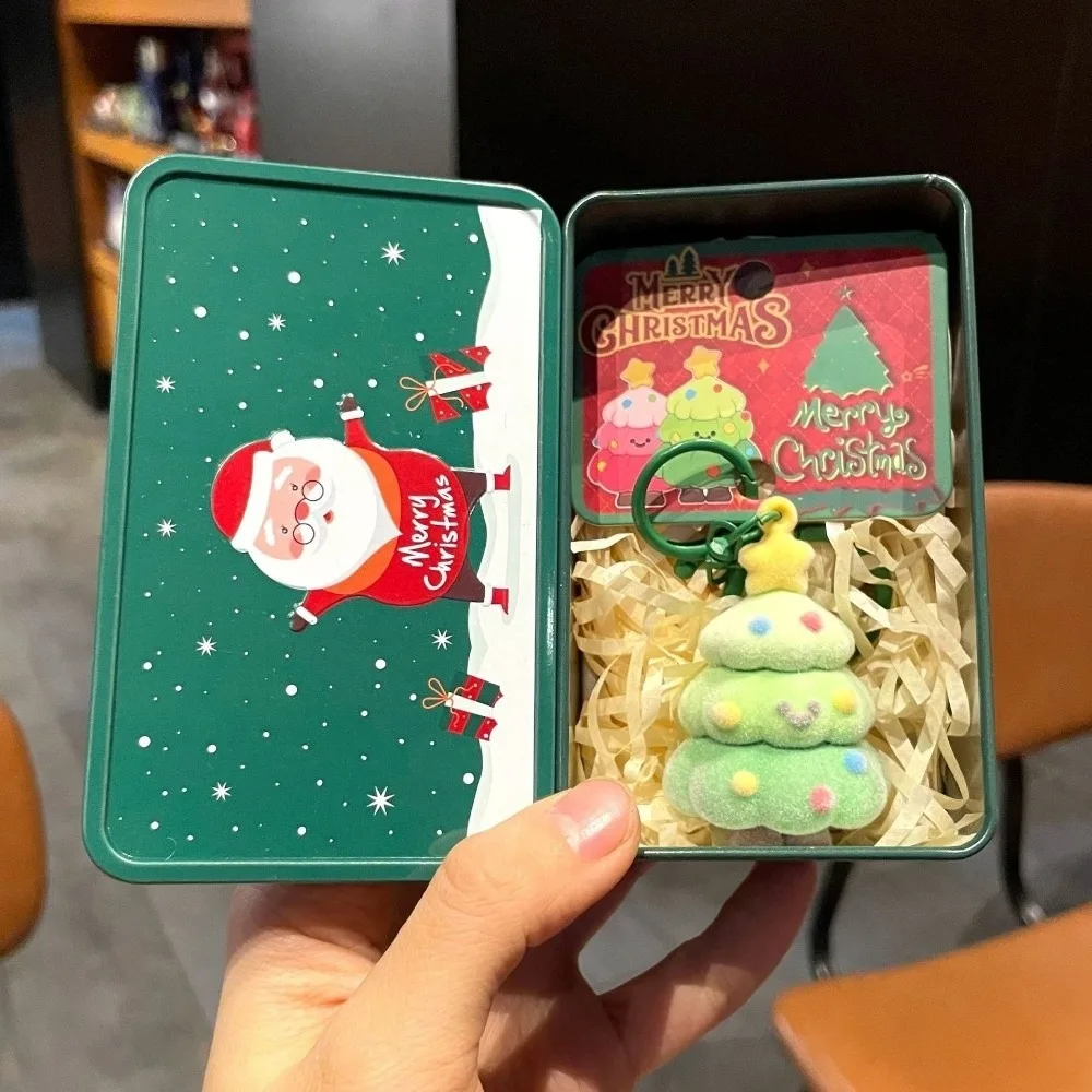 Creative Christmas Tree Flocked Keychain Optional Lightweight Holiday Gift Box Mini Soft Touch Pendant Backpack Hanging