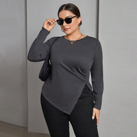 Plus size long-sleeved t-shirt fat mm irregular split end versatile bottom slim pornhub crop top