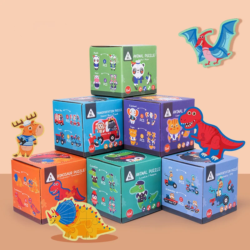 

2pcs/Box Puzzles Set, Animals Dinosaurs Vehicles Pattern Progressive Jigsaw Puzzles for Kids,Gift for Children