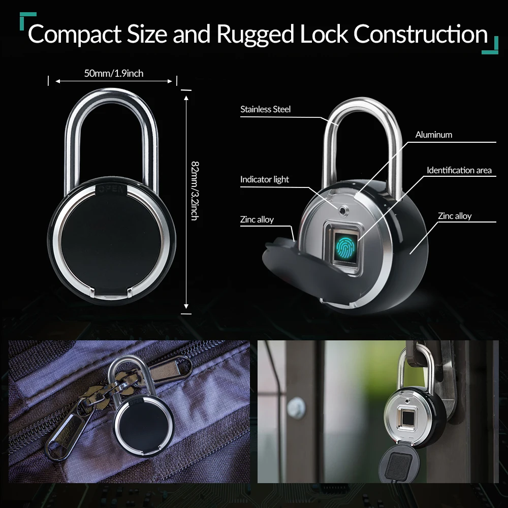 Bluetooth Fingerprint Padlock with Protective Case, Keyless Smart Fingerprint Lock with Tuya APP for Gym Locker, IP65 Outdoor Wa