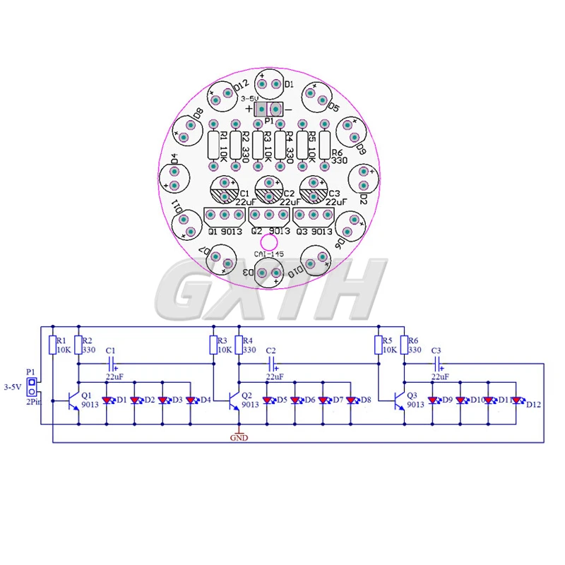 Round LED Water Lamp Production Kit Triode Oscillator DIY Skill Training Soldering Practice Parts