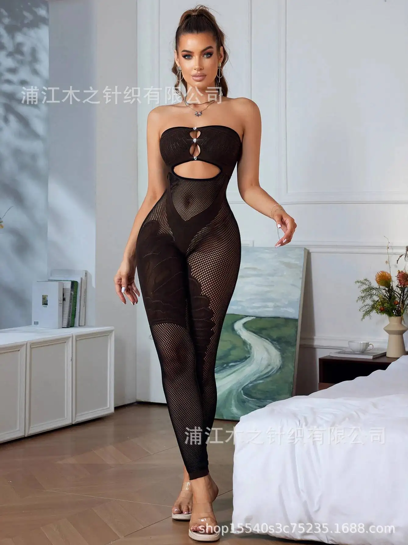 Sexy High Needle Erotic Thick Wearable Pants Tight Simple Casual Home Wear Women's Jumpsuit Pants Off-the-shoulder Charming 1WA7