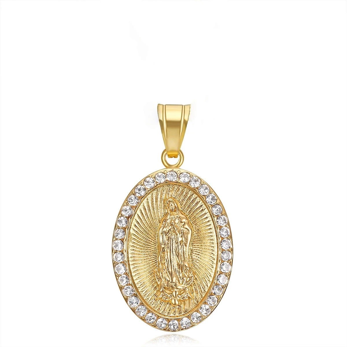 Virgin Mary Prayer Pendant Necklaces Gold color 316L Stainless Steel with rhinestone Women/Men Jewelry