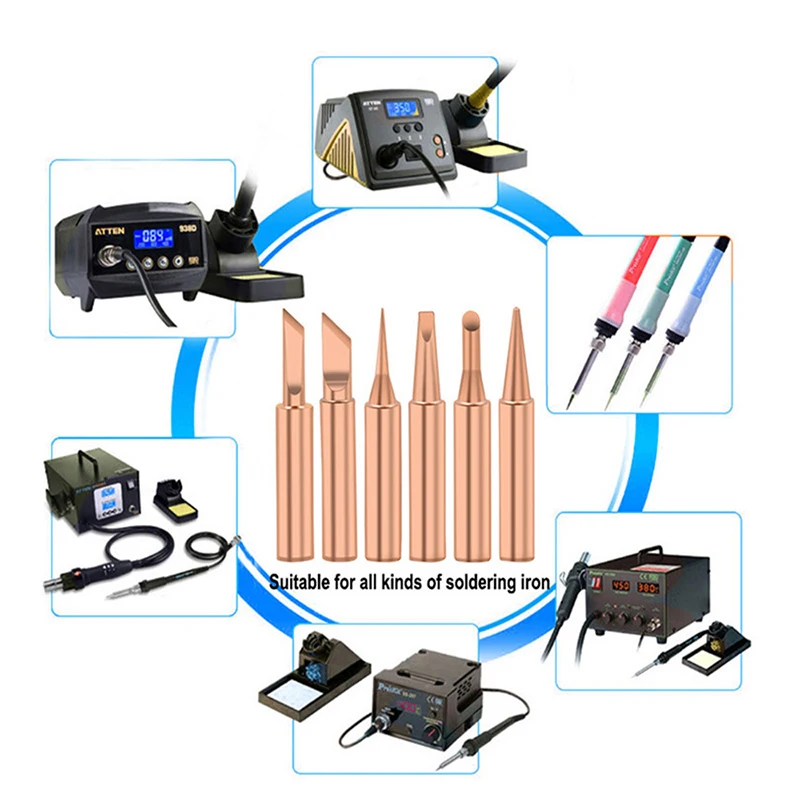 5pcs  Lead-free Pure Copper 900M-T-B For Soldering Station Silver Solder Iron Tips Set Welding Equipment Accessories