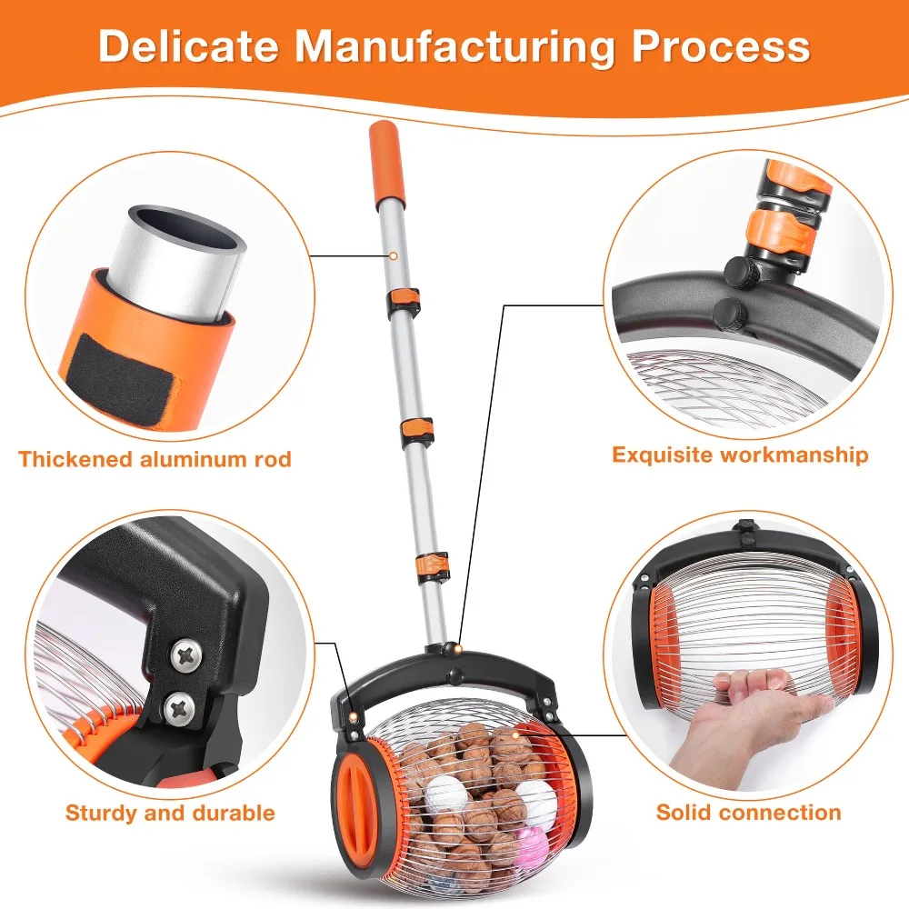 Raccoglitrice per dadi rotolanti - Raccoglitore ergonomico di noci e castagne, strumento per la raccolta del giardino con cestino in metallo (rispalle, facile da scegliere)